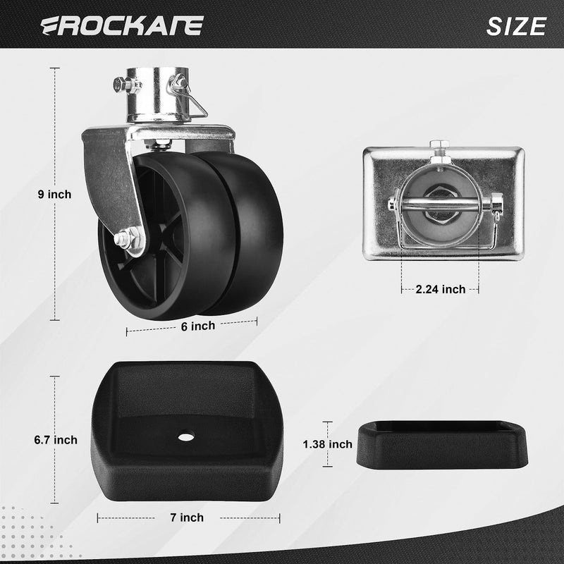 Rockane Dual 6 ' ' Trailer Jack Swivel Caster Wheel Replacement with Rubber Wheel Chock - Image 2